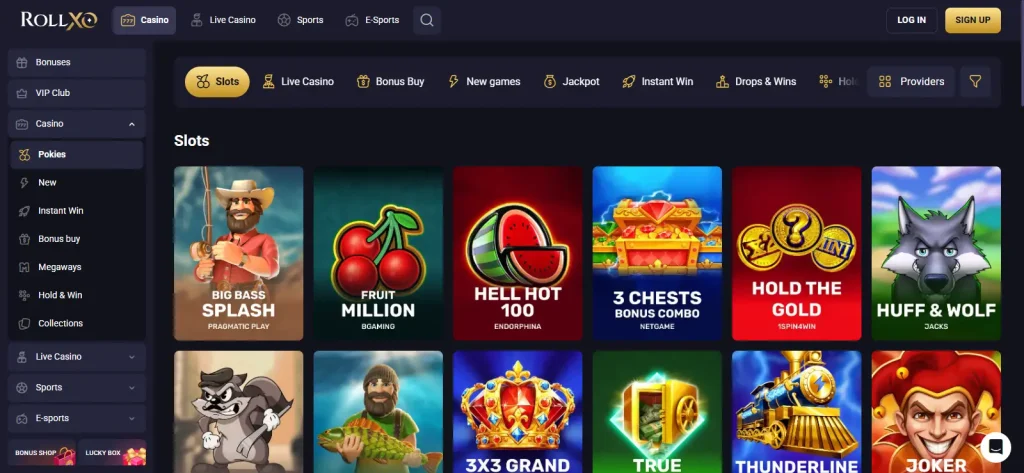 RollXO Australia pokies and slot game lobby