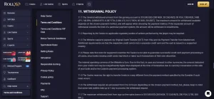 RollXO official withdrawal and verification terms for an Australian-facing account